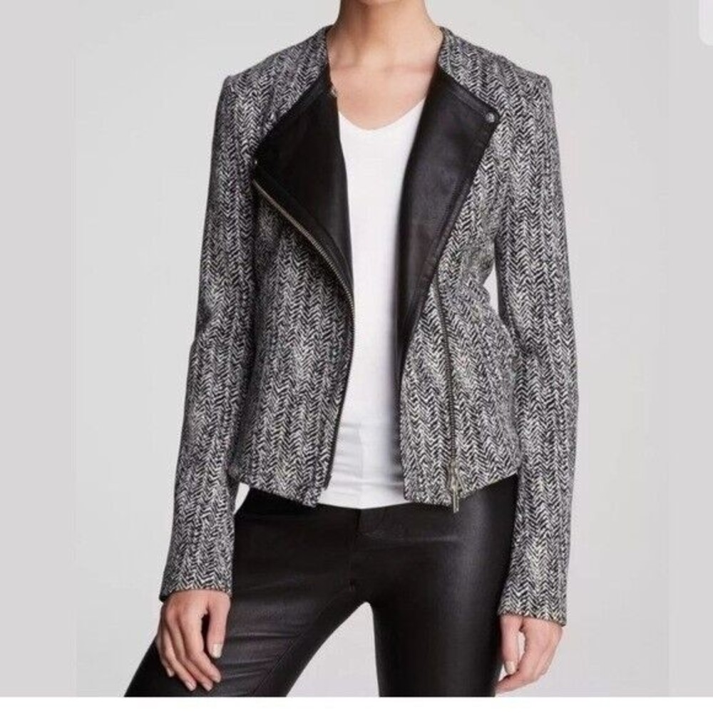 Theory Black and Gray Leather Jacket